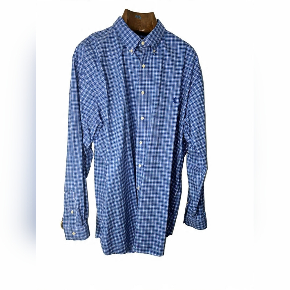 Ralph Lauren Navy Checkered Button-Down Shirt Preppt Office Wear Business Casual